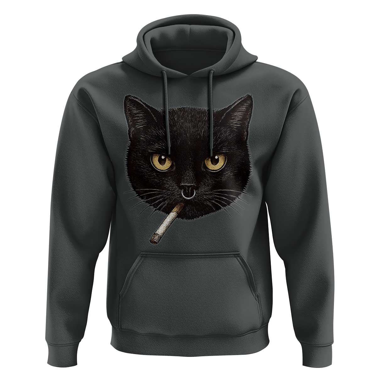 Smoking Cat Y2K Hoodie Vintage Black Cat Edgy Retro 90s Grunge - Wonder Print Shop