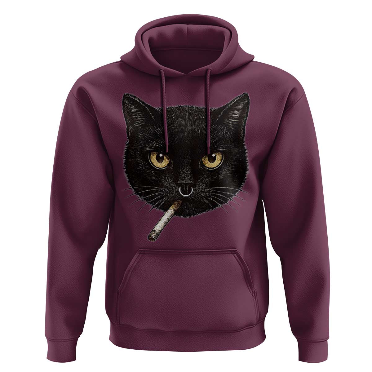 Smoking Cat Y2K Hoodie Vintage Black Cat Edgy Retro 90s Grunge - Wonder Print Shop