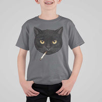 Smoking Cat Y2K T Shirt For Kid Vintage Black Cat Edgy Retro 90s Grunge - Wonder Print Shop