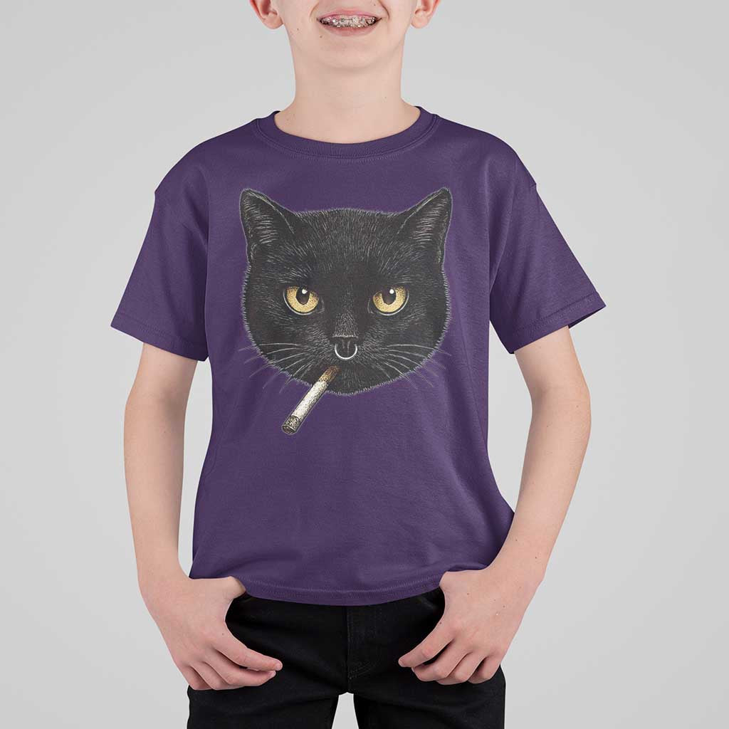 Smoking Cat Y2K T Shirt For Kid Vintage Black Cat Edgy Retro 90s Grunge - Wonder Print Shop