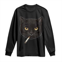 Smoking Cat Y2K Long Sleeve Shirt Vintage Black Cat Edgy Retro 90s Grunge - Wonder Print Shop