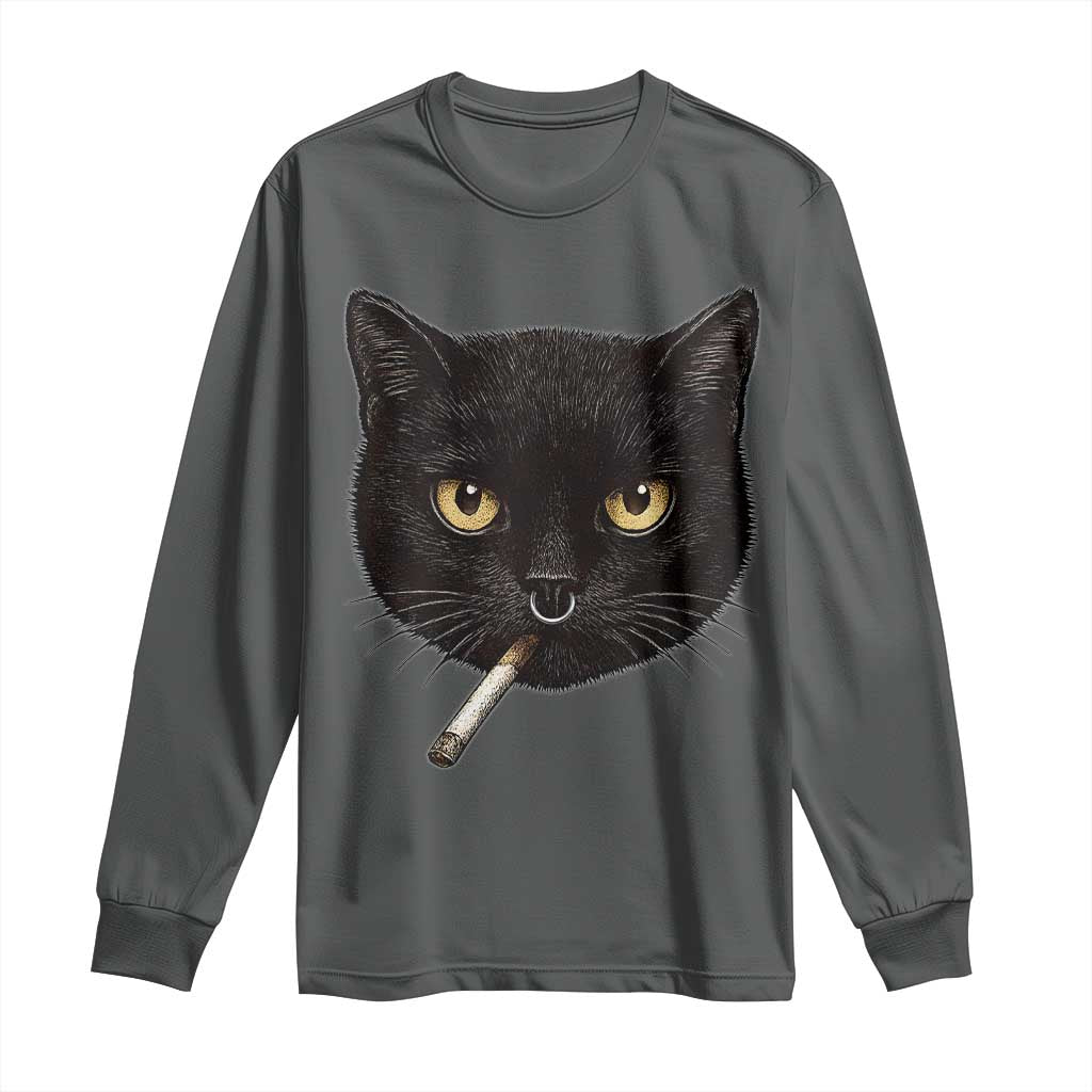 Smoking Cat Y2K Long Sleeve Shirt Vintage Black Cat Edgy Retro 90s Grunge - Wonder Print Shop