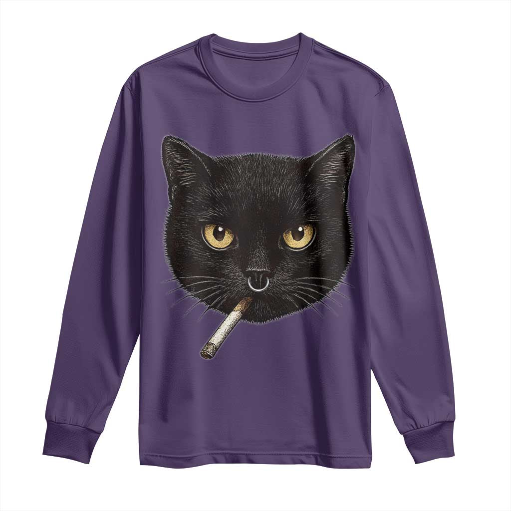 Smoking Cat Y2K Long Sleeve Shirt Vintage Black Cat Edgy Retro 90s Grunge - Wonder Print Shop