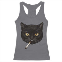 Smoking Cat Y2K Racerback Tank Top Vintage Black Cat Edgy Retro 90s Grunge - Wonder Print Shop