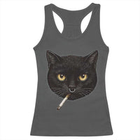 Smoking Cat Y2K Racerback Tank Top Vintage Black Cat Edgy Retro 90s Grunge - Wonder Print Shop