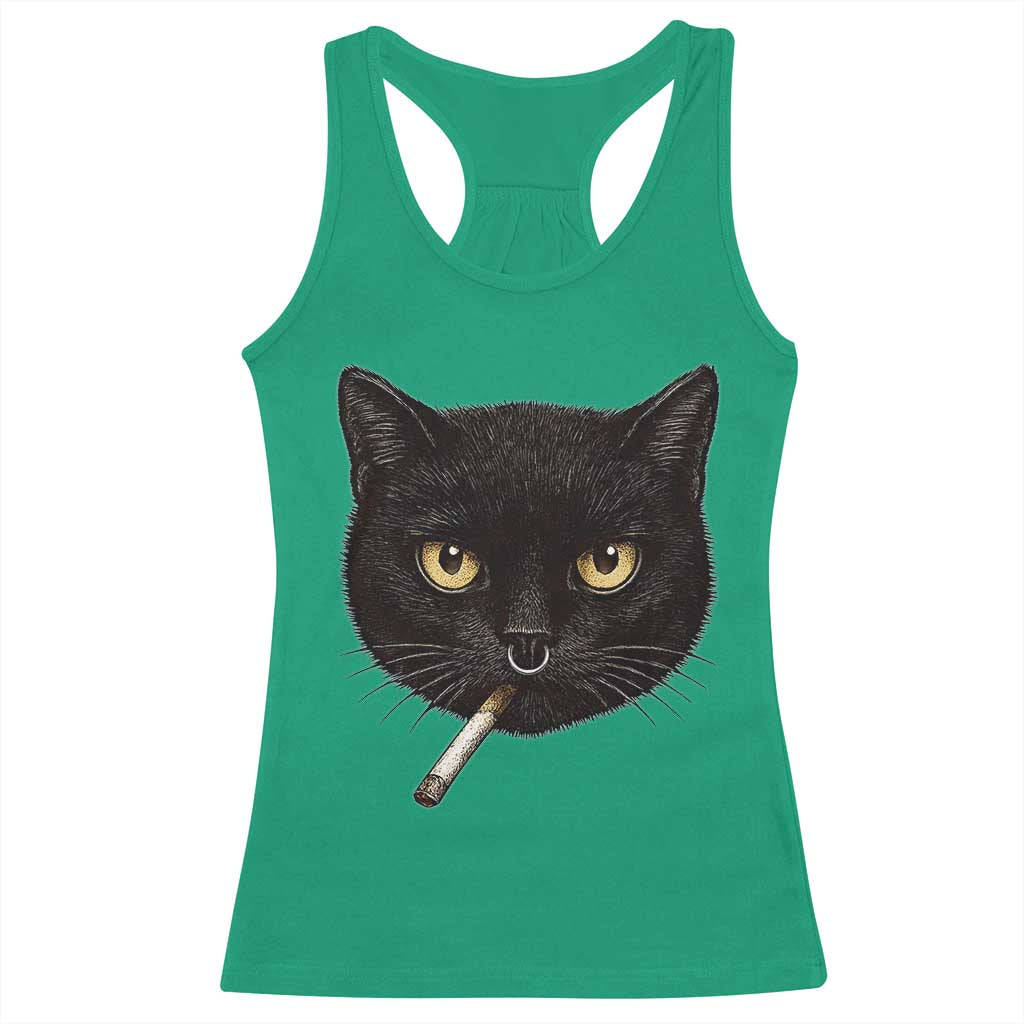 Smoking Cat Y2K Racerback Tank Top Vintage Black Cat Edgy Retro 90s Grunge - Wonder Print Shop