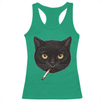 Smoking Cat Y2K Racerback Tank Top Vintage Black Cat Edgy Retro 90s Grunge - Wonder Print Shop