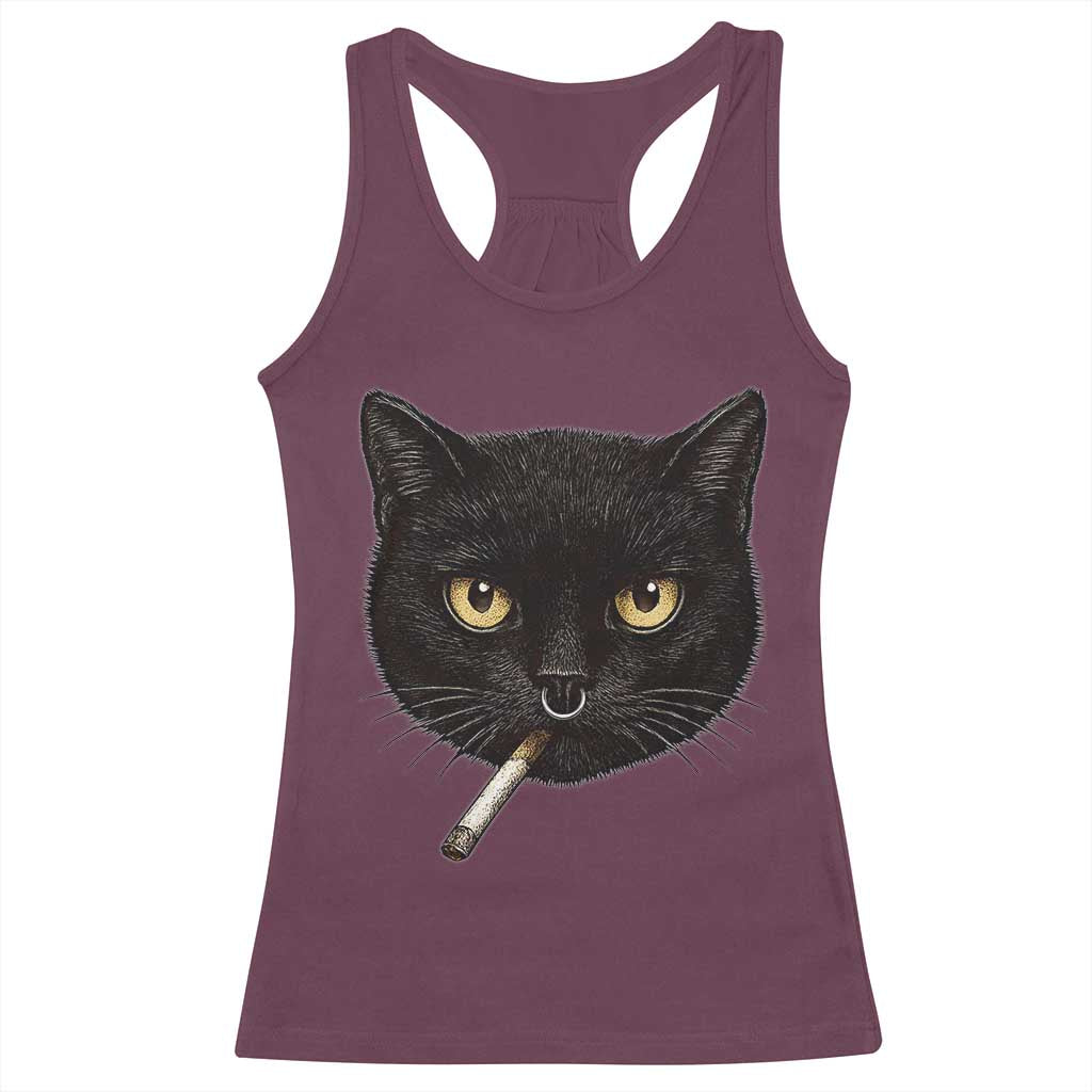 Smoking Cat Y2K Racerback Tank Top Vintage Black Cat Edgy Retro 90s Grunge - Wonder Print Shop