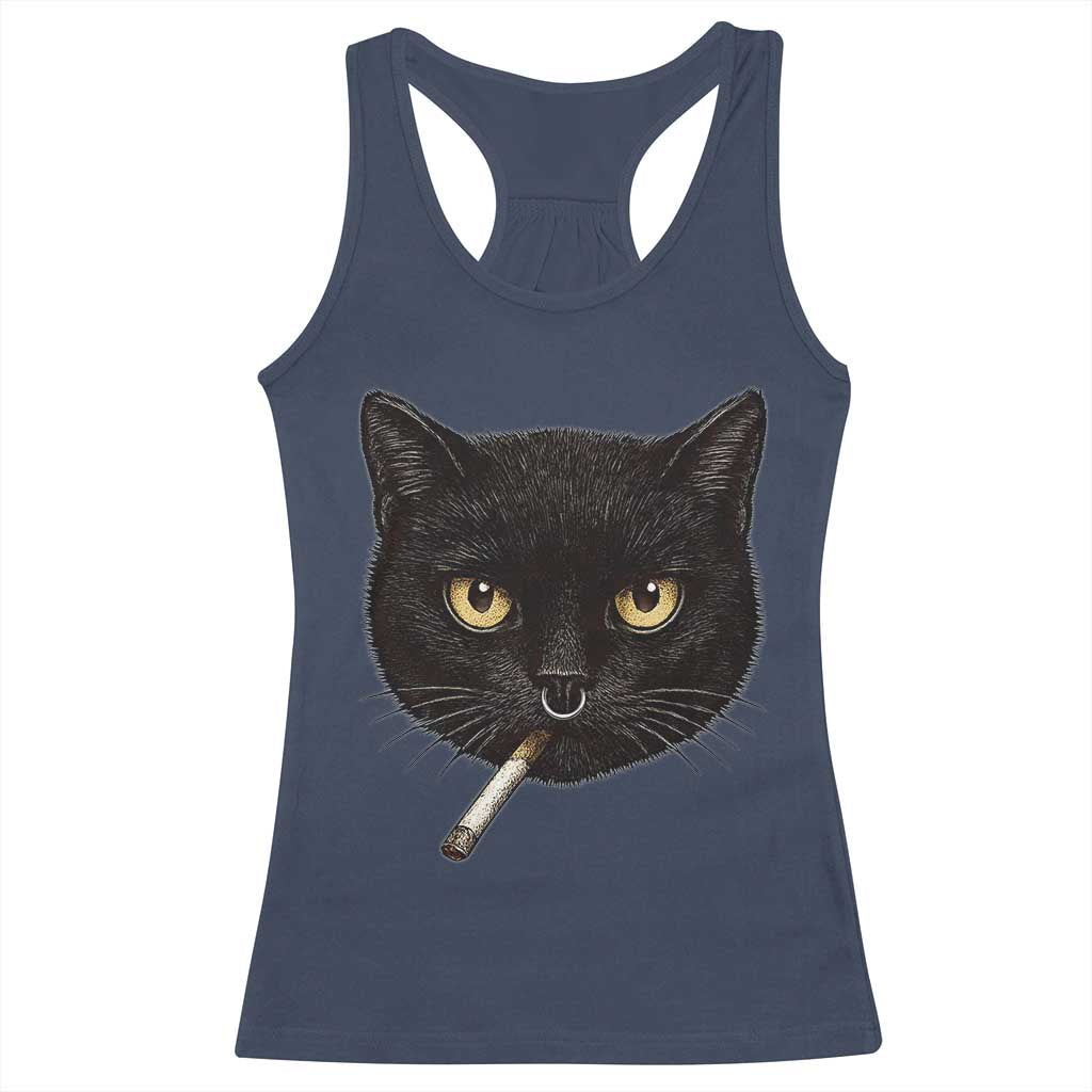 Smoking Cat Y2K Racerback Tank Top Vintage Black Cat Edgy Retro 90s Grunge - Wonder Print Shop