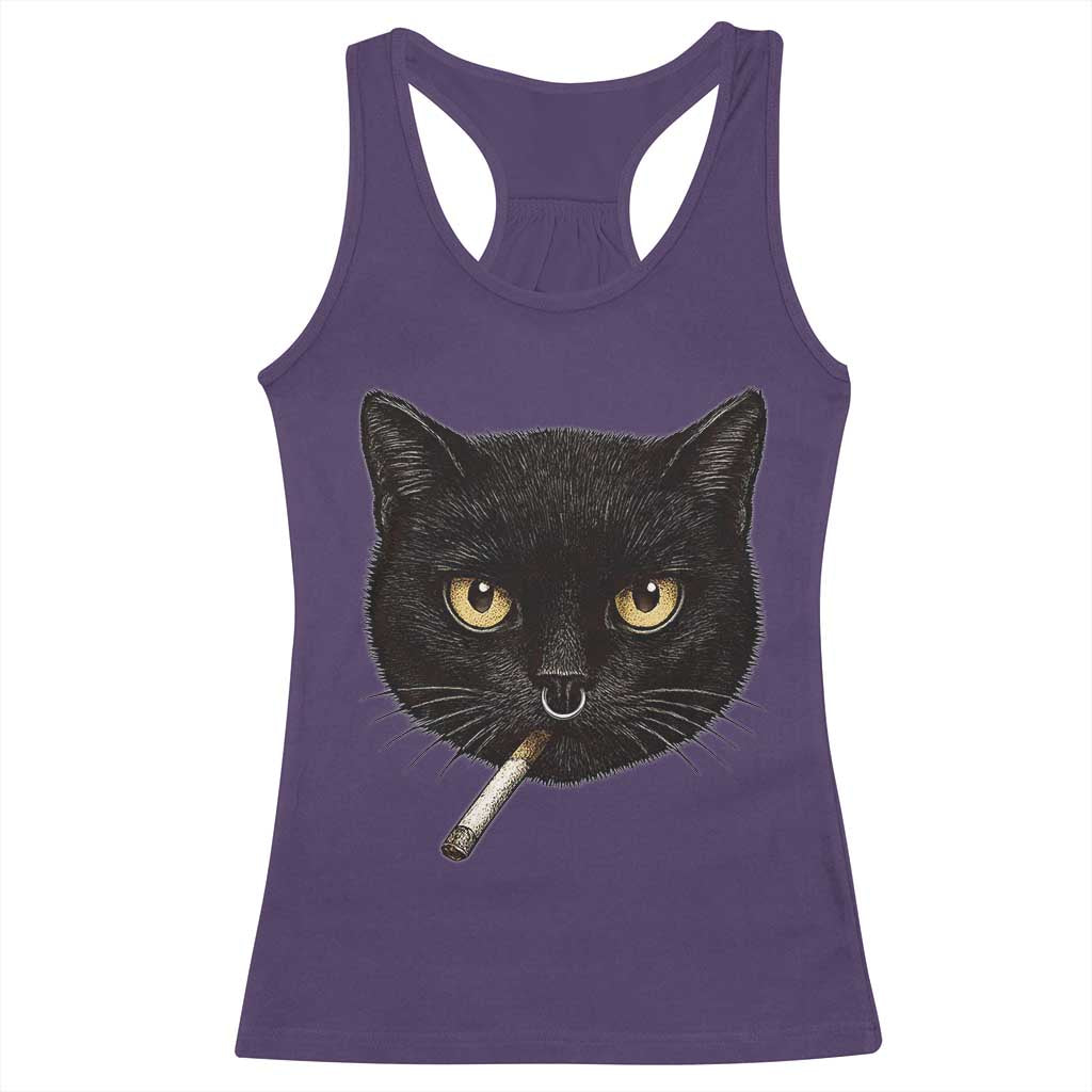 Smoking Cat Y2K Racerback Tank Top Vintage Black Cat Edgy Retro 90s Grunge - Wonder Print Shop