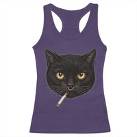 Smoking Cat Y2K Racerback Tank Top Vintage Black Cat Edgy Retro 90s Grunge - Wonder Print Shop