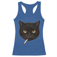 Smoking Cat Y2K Racerback Tank Top Vintage Black Cat Edgy Retro 90s Grunge - Wonder Print Shop