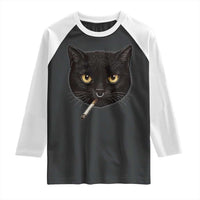 Smoking Cat Y2K Raglan Shirt Vintage Black Cat Edgy Retro 90s Grunge - Wonder Print Shop