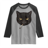 Smoking Cat Y2K Raglan Shirt Vintage Black Cat Edgy Retro 90s Grunge - Wonder Print Shop
