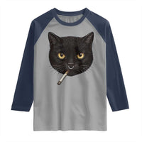 Smoking Cat Y2K Raglan Shirt Vintage Black Cat Edgy Retro 90s Grunge - Wonder Print Shop
