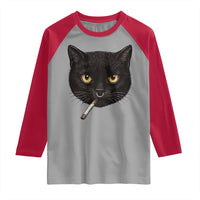 Smoking Cat Y2K Raglan Shirt Vintage Black Cat Edgy Retro 90s Grunge - Wonder Print Shop