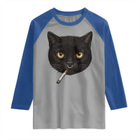 Smoking Cat Y2K Raglan Shirt Vintage Black Cat Edgy Retro 90s Grunge - Wonder Print Shop