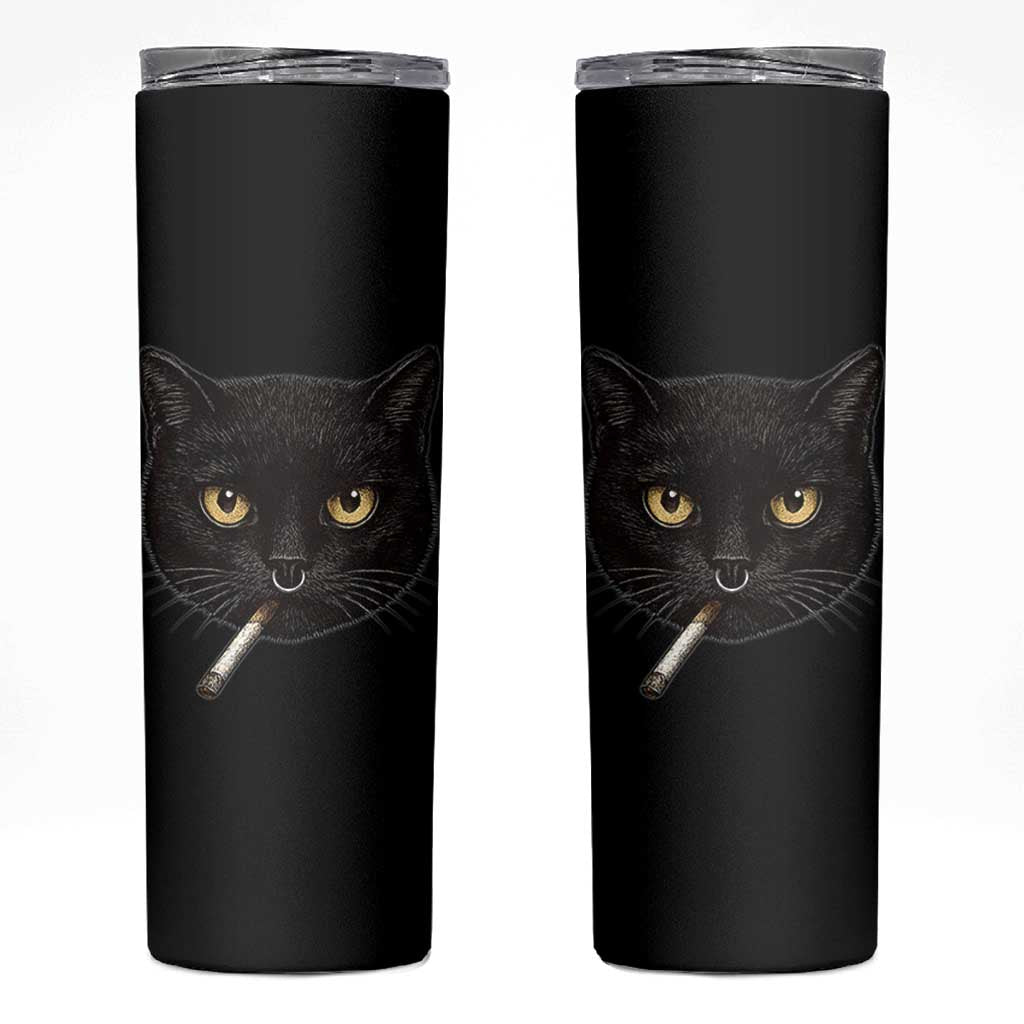 Smoking Cat Y2K Skinny Tumbler Vintage Black Cat Edgy Retro 90s Grunge - Wonder Print Shop