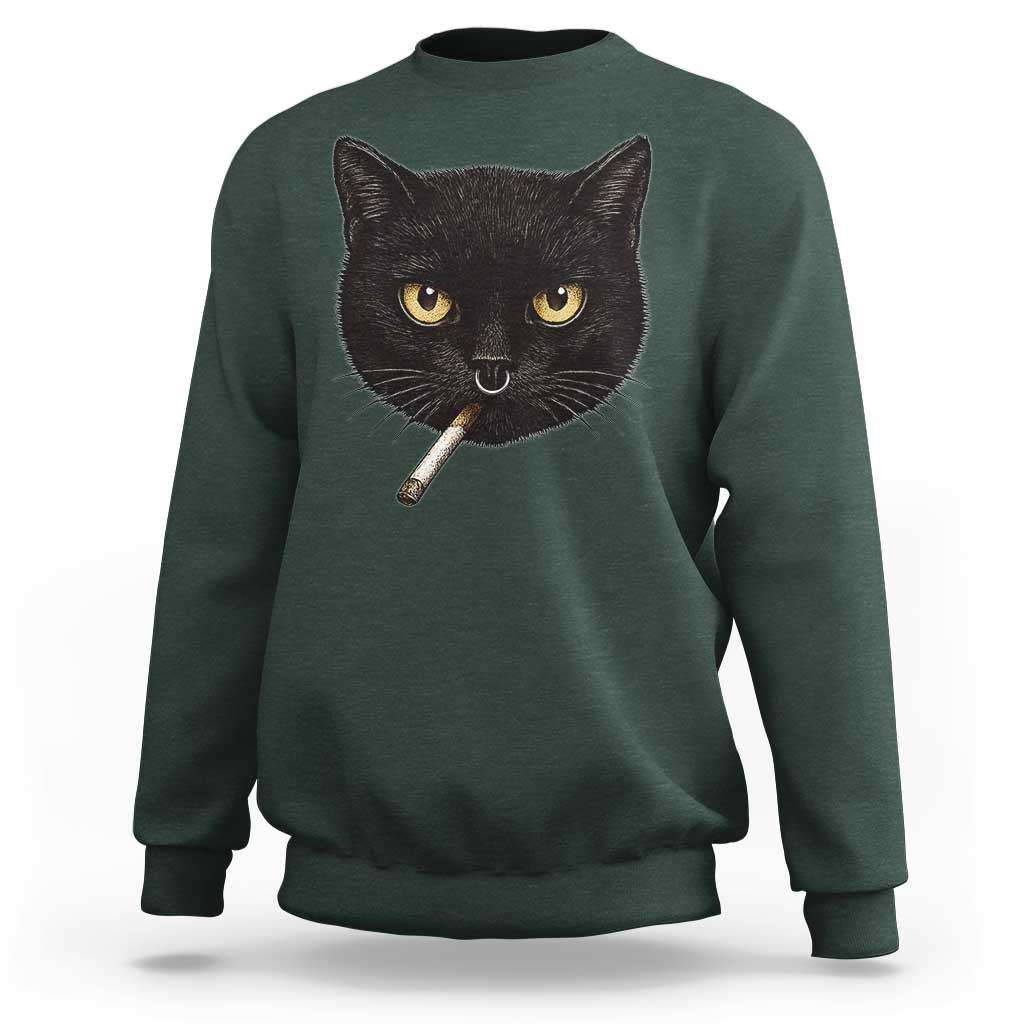 Smoking Cat Y2K Sweatshirt Vintage Black Cat Edgy Retro 90s Grunge - Wonder Print Shop