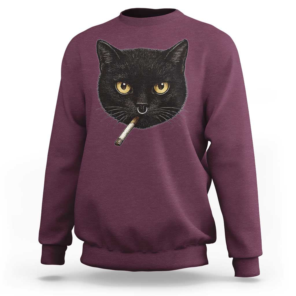 Smoking Cat Y2K Sweatshirt Vintage Black Cat Edgy Retro 90s Grunge - Wonder Print Shop