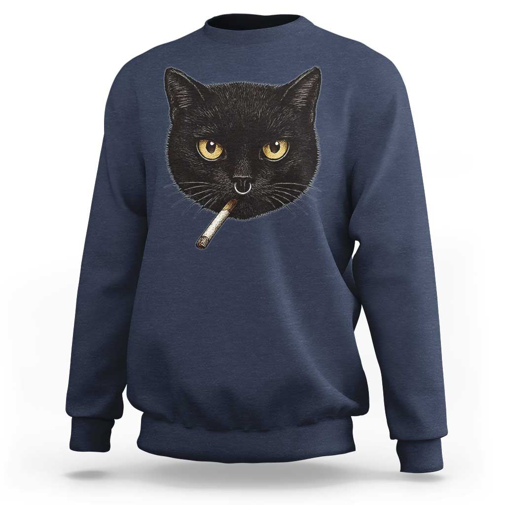 Smoking Cat Y2K Sweatshirt Vintage Black Cat Edgy Retro 90s Grunge - Wonder Print Shop