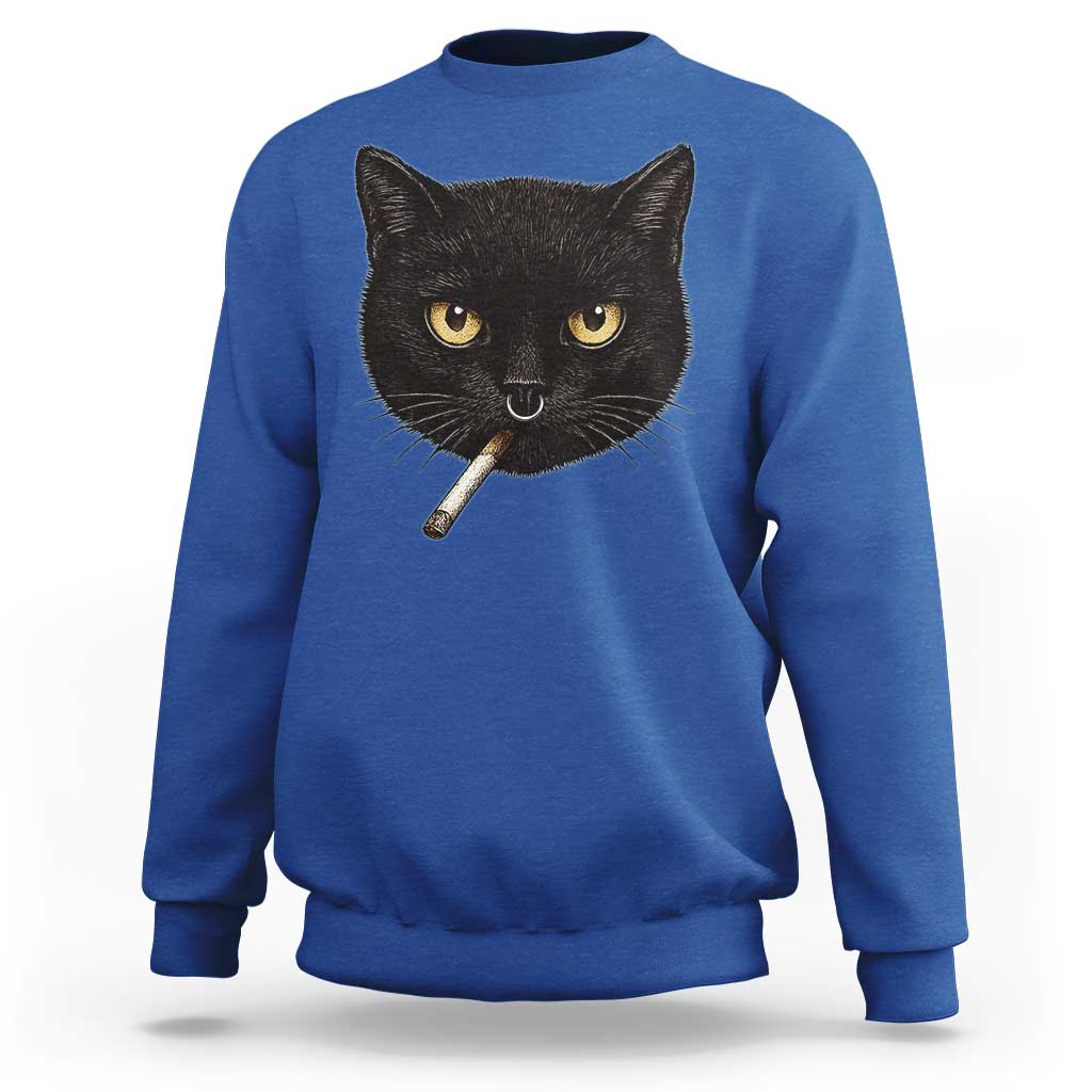 Smoking Cat Y2K Sweatshirt Vintage Black Cat Edgy Retro 90s Grunge - Wonder Print Shop