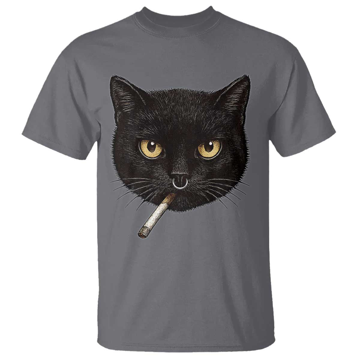 Smoking Cat Y2K T Shirt Vintage Black Cat Edgy Retro 90s Grunge - Wonder Print Shop