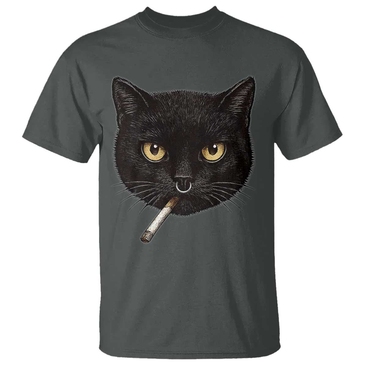 Smoking Cat Y2K T Shirt Vintage Black Cat Edgy Retro 90s Grunge - Wonder Print Shop