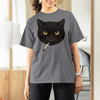 Smoking Cat Y2K T Shirt For Women Vintage Black Cat Edgy Retro 90s Grunge - Wonder Print Shop