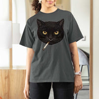 Smoking Cat Y2K T Shirt For Women Vintage Black Cat Edgy Retro 90s Grunge - Wonder Print Shop