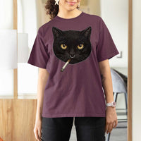 Smoking Cat Y2K T Shirt For Women Vintage Black Cat Edgy Retro 90s Grunge - Wonder Print Shop