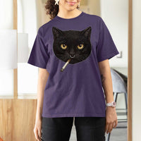 Smoking Cat Y2K T Shirt For Women Vintage Black Cat Edgy Retro 90s Grunge - Wonder Print Shop