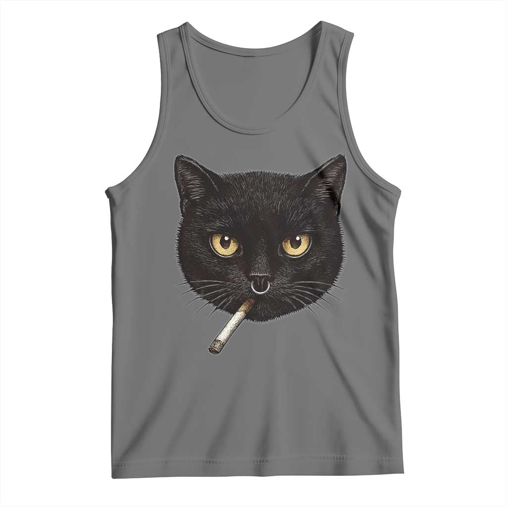 Smoking Cat Y2K Tank Top Vintage Black Cat Edgy Retro 90s Grunge - Wonder Print Shop