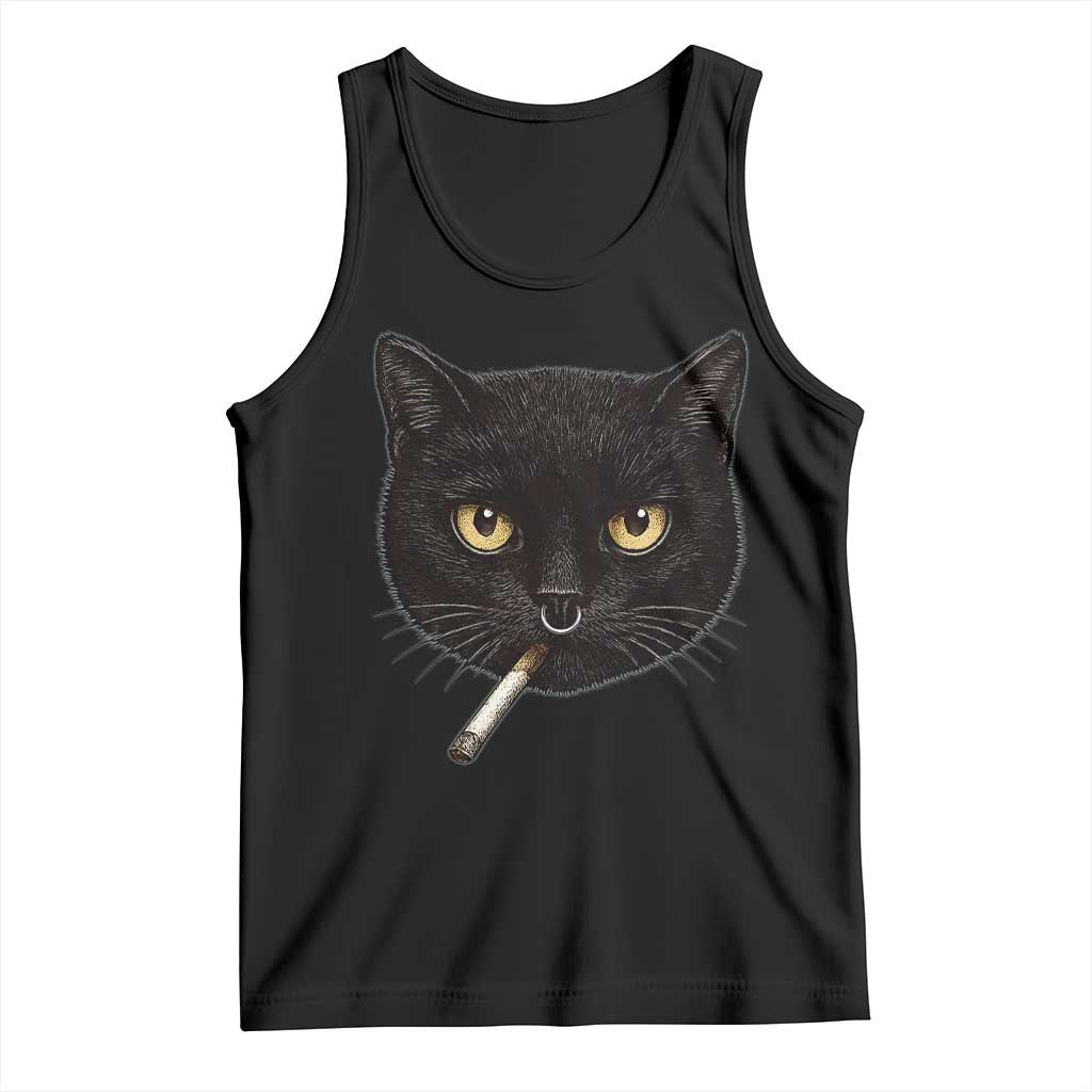 Smoking Cat Y2K Tank Top Vintage Black Cat Edgy Retro 90s Grunge - Wonder Print Shop