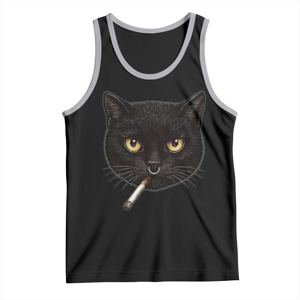 Smoking Cat Y2K Tank Top Vintage Black Cat Edgy Retro 90s Grunge - Wonder Print Shop
