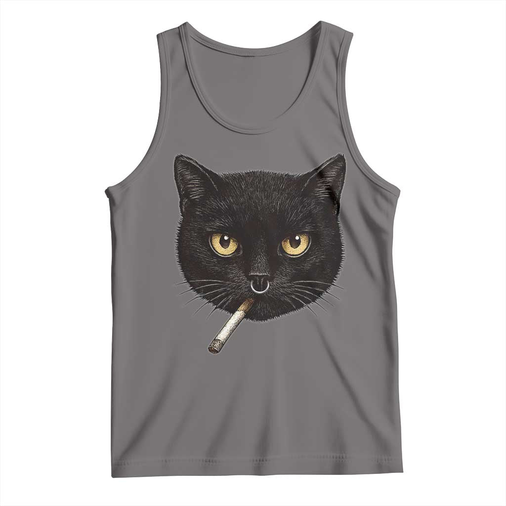 Smoking Cat Y2K Tank Top Vintage Black Cat Edgy Retro 90s Grunge - Wonder Print Shop