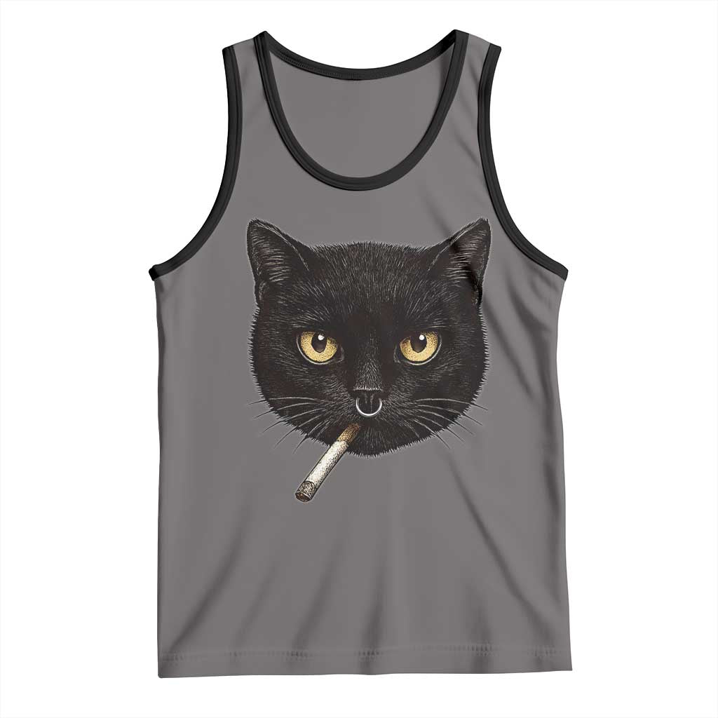 Smoking Cat Y2K Tank Top Vintage Black Cat Edgy Retro 90s Grunge - Wonder Print Shop