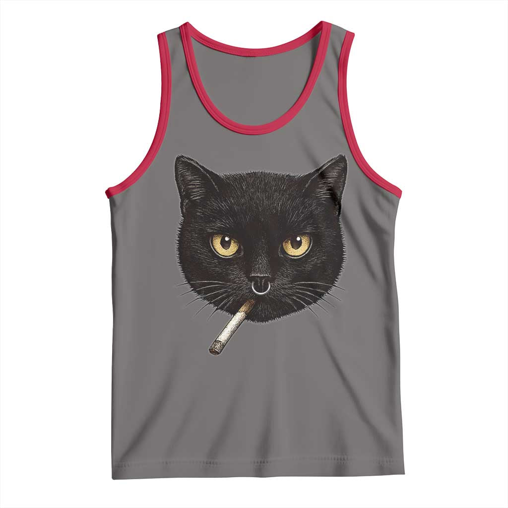 Smoking Cat Y2K Tank Top Vintage Black Cat Edgy Retro 90s Grunge - Wonder Print Shop