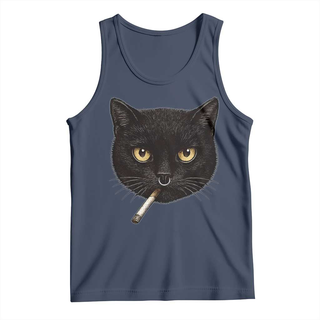 Smoking Cat Y2K Tank Top Vintage Black Cat Edgy Retro 90s Grunge - Wonder Print Shop
