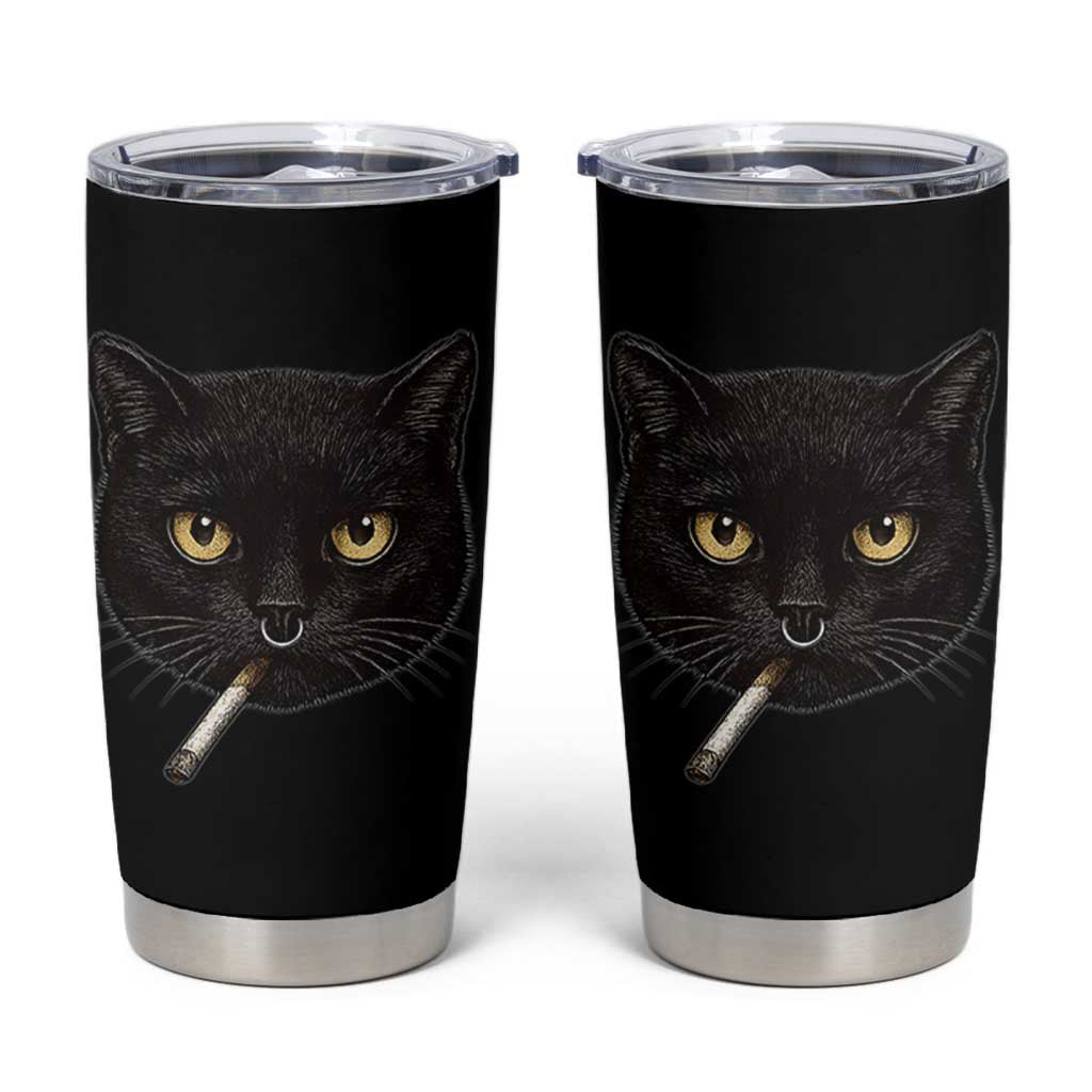 Smoking Cat Y2K Tumbler Cup Vintage Black Cat Edgy Retro 90s Grunge - Wonder Print Shop