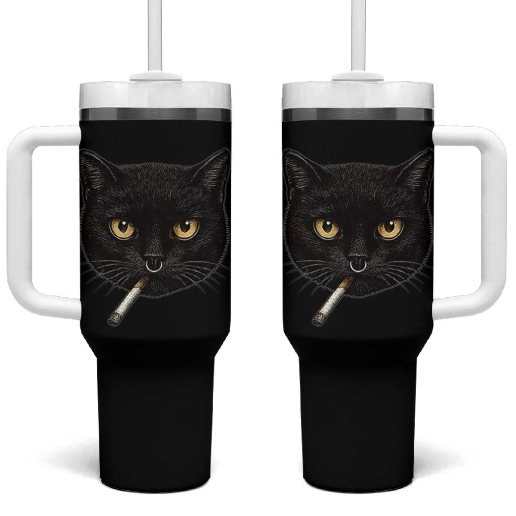 Smoking Cat Y2K Tumbler With Handle Vintage Black Cat Edgy Retro 90s Grunge - Wonder Print Shop