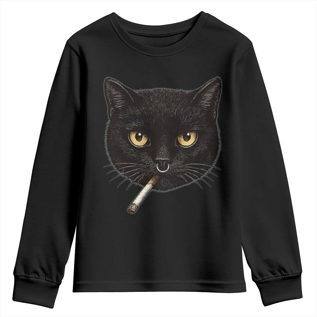 Smoking Cat Y2K Youth Sweatshirt Vintage Black Cat Edgy Retro 90s Grunge - Wonder Print Shop