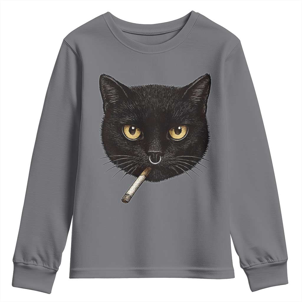 Smoking Cat Y2K Youth Sweatshirt Vintage Black Cat Edgy Retro 90s Grunge - Wonder Print Shop