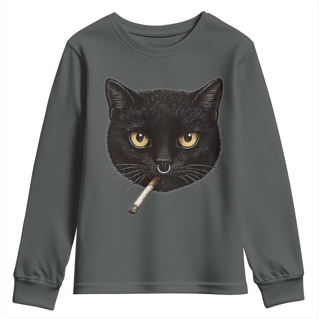 Smoking Cat Y2K Youth Sweatshirt Vintage Black Cat Edgy Retro 90s Grunge - Wonder Print Shop