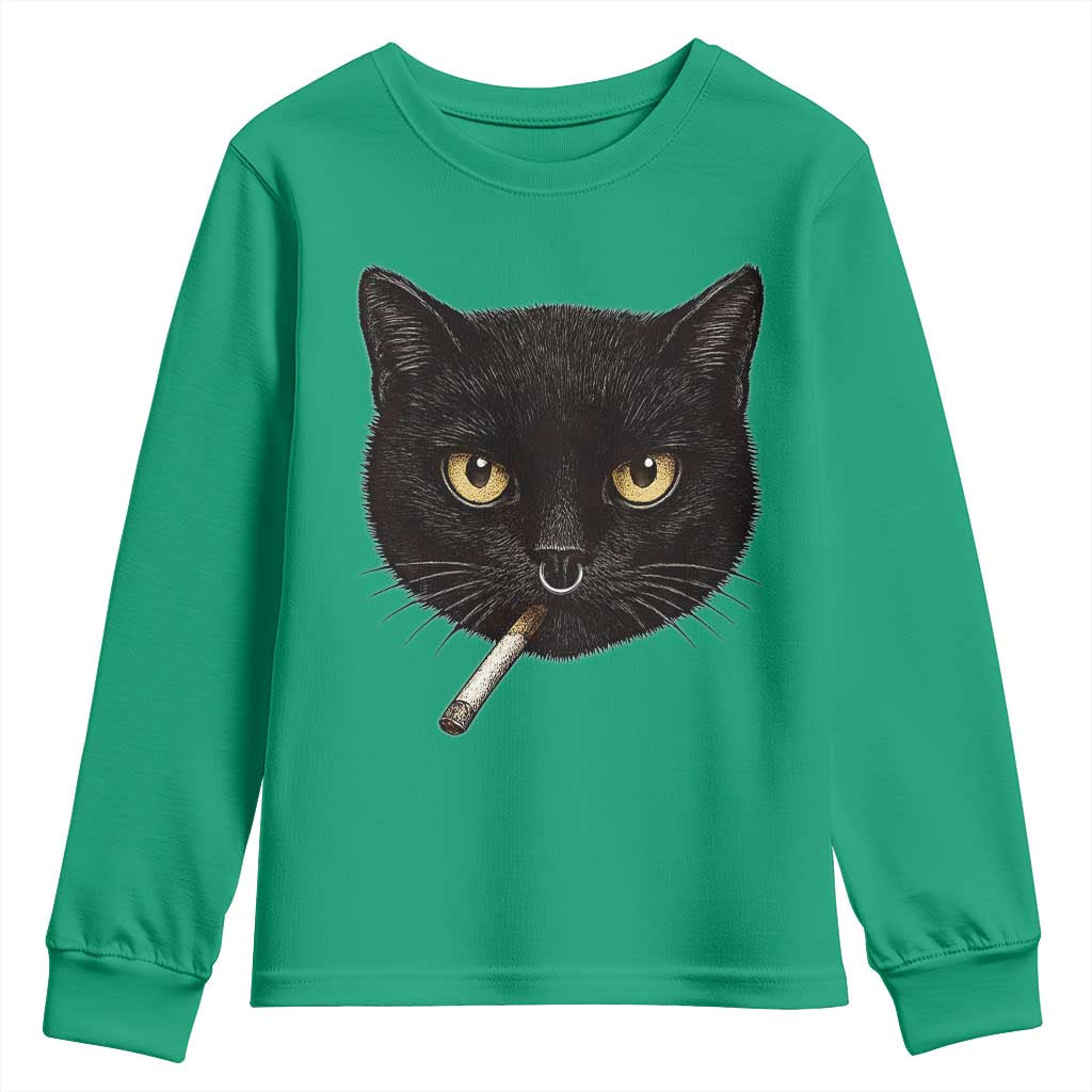Smoking Cat Y2K Youth Sweatshirt Vintage Black Cat Edgy Retro 90s Grunge - Wonder Print Shop