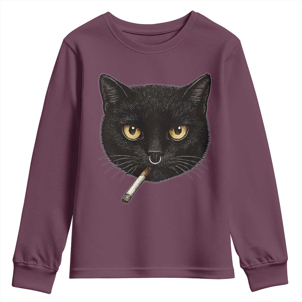 Smoking Cat Y2K Youth Sweatshirt Vintage Black Cat Edgy Retro 90s Grunge - Wonder Print Shop