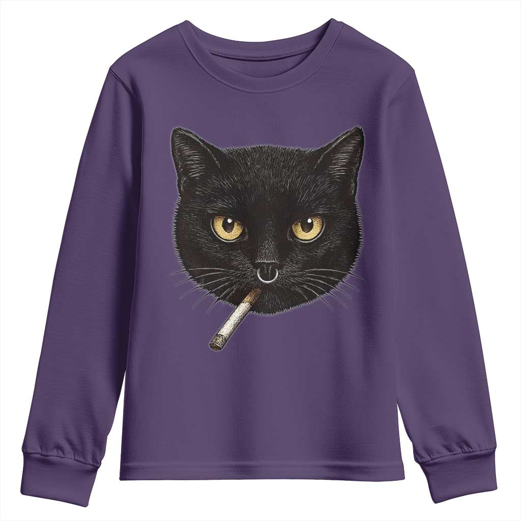 Smoking Cat Y2K Youth Sweatshirt Vintage Black Cat Edgy Retro 90s Grunge - Wonder Print Shop