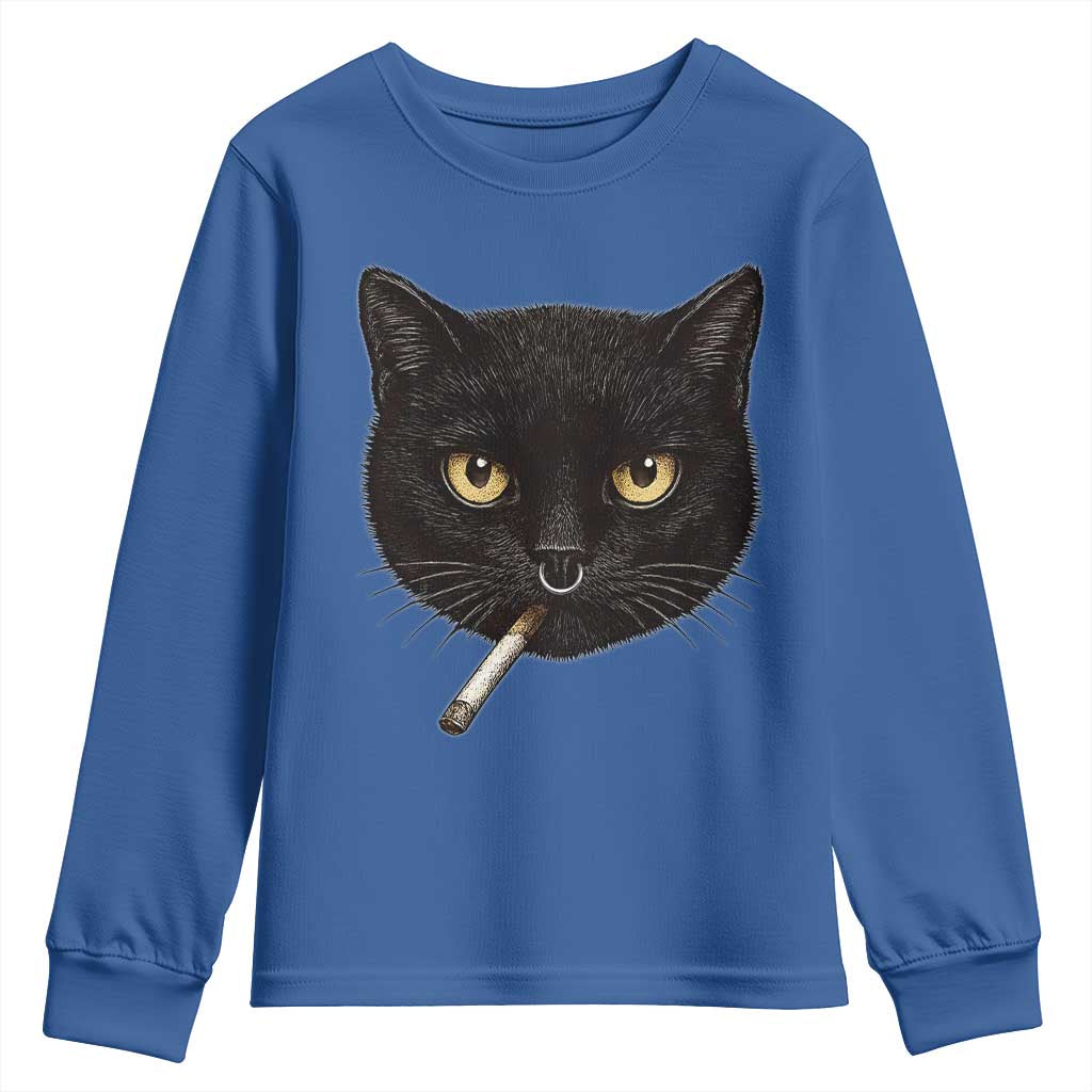 Smoking Cat Y2K Youth Sweatshirt Vintage Black Cat Edgy Retro 90s Grunge - Wonder Print Shop
