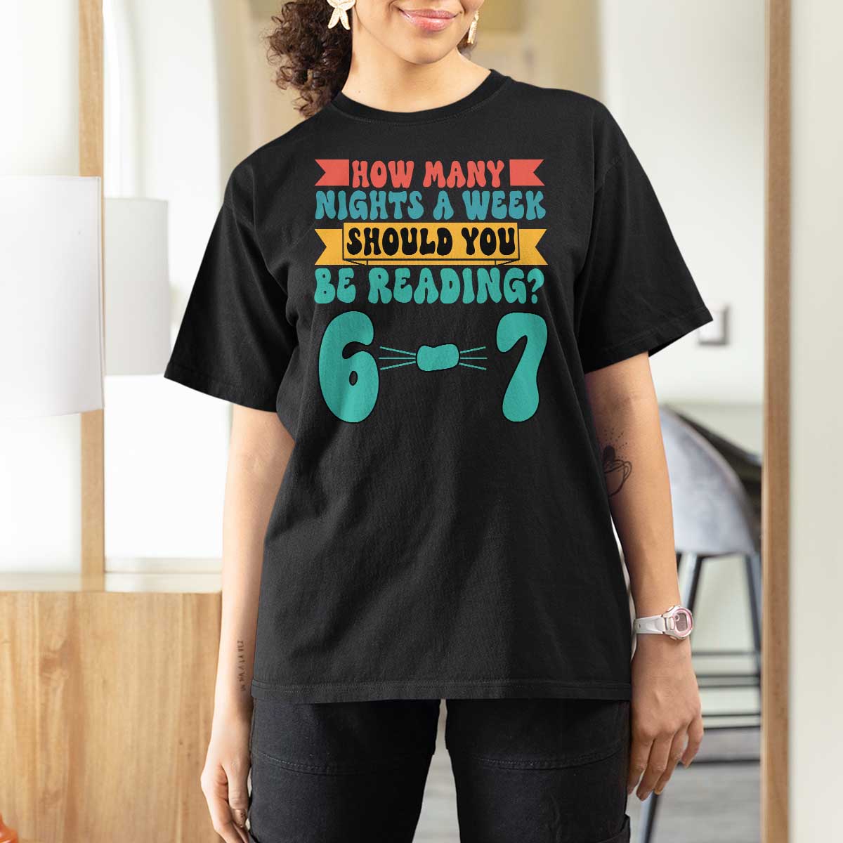 Funny 67 Six Seven Teacher T Shirt For Women How Many Nights A Week Should You Be Reading 6 7 - Wonder Print Shop