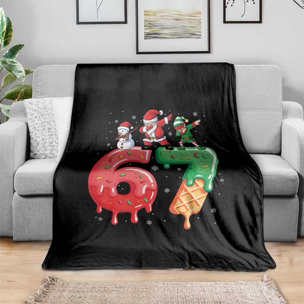 67 Six Seven Christmas Throw Blanket Funny Dabbing Santa Elf Friends 6 7 Meme Gen Alpha Slang - Wonder Print Shop
